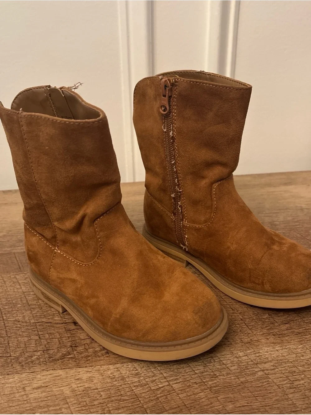 Cat & Jack Tan Suede Kids Zip Boots